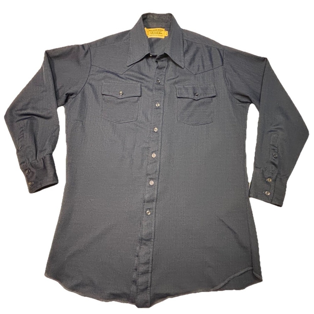 Vintage 70s Panhandle Slim Golden West Sawtooth Western Shirt Blue 16-34 USA L